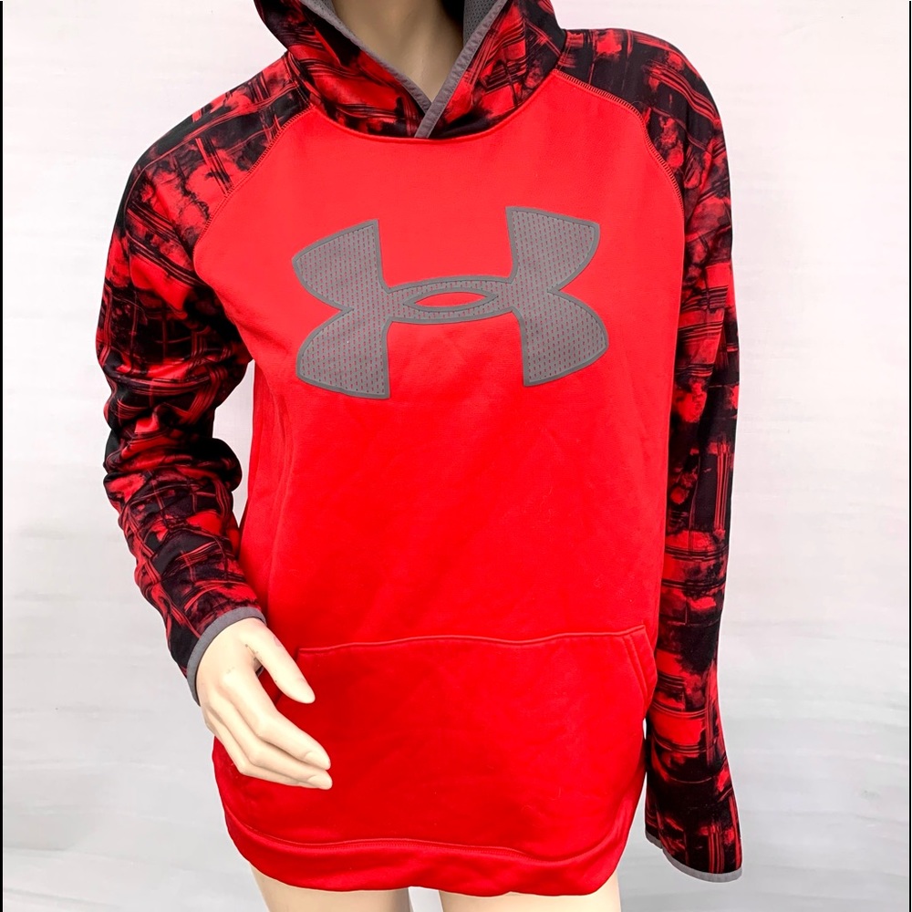 Under Armour Loose Fleece Hoodie Red Big Logo YXL